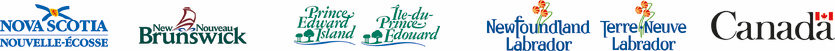 Provincial logos of Nova Scotia, Prince Edward Island, New Brunswick and Newfoundland. Canada logo