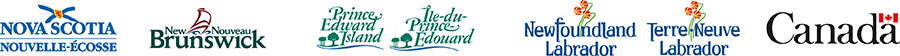 Logos for the provinces: Nova Scotia, New Brunswick, Prince Edward Island, Newfoundland and Labrador. Logo for the government of Canada.