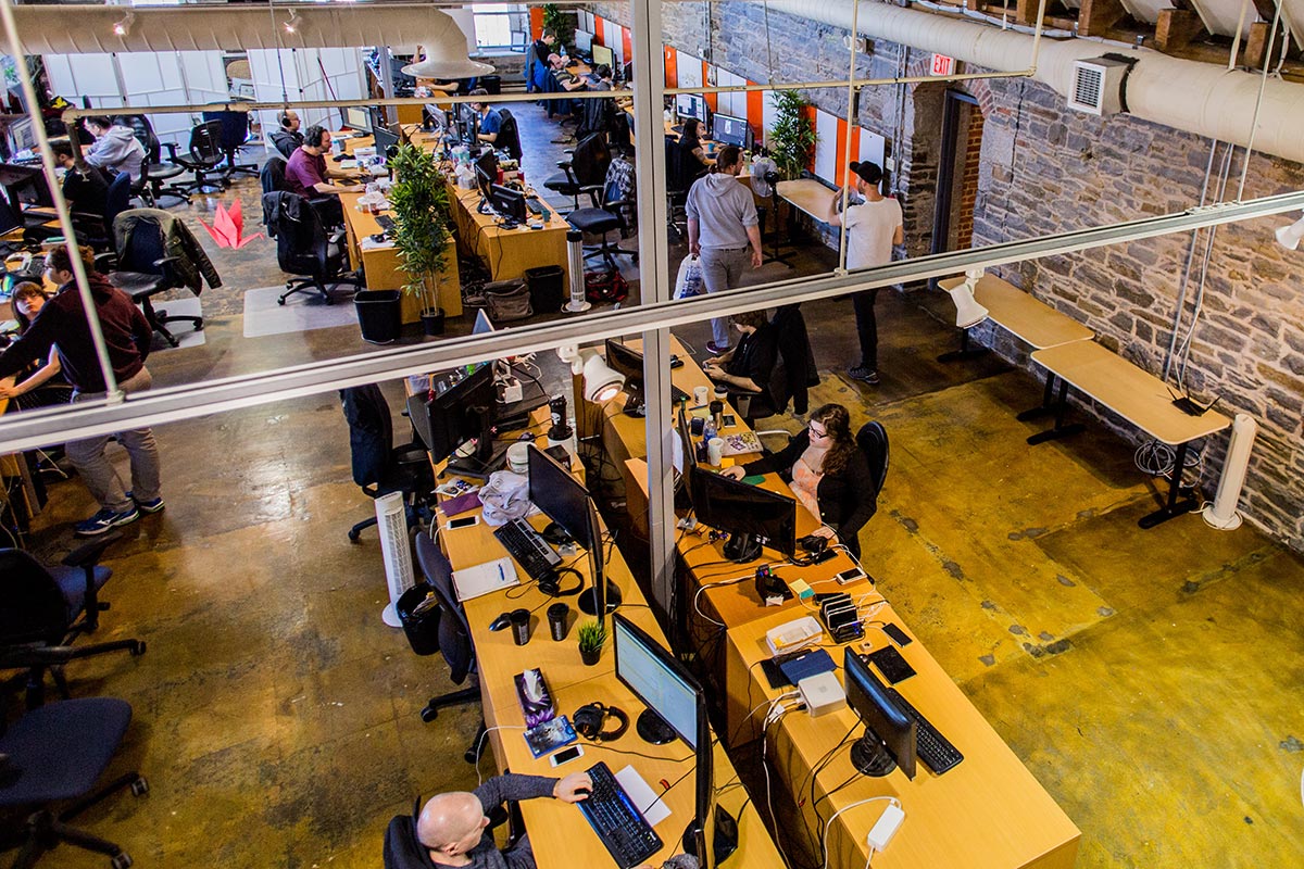 Overhead shot of workers at Ubisoft game studio in Halifax, Nova Scotia