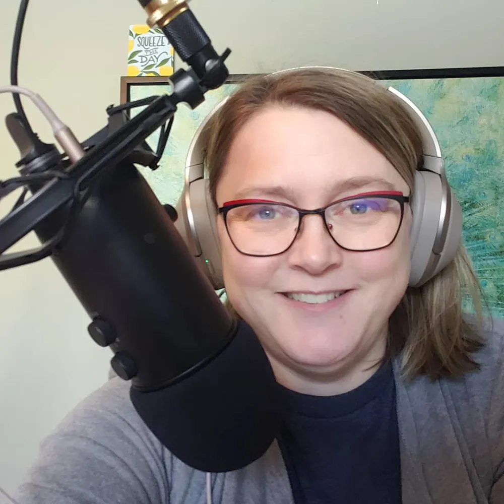 Anita Kirkbride with new podcast microphone