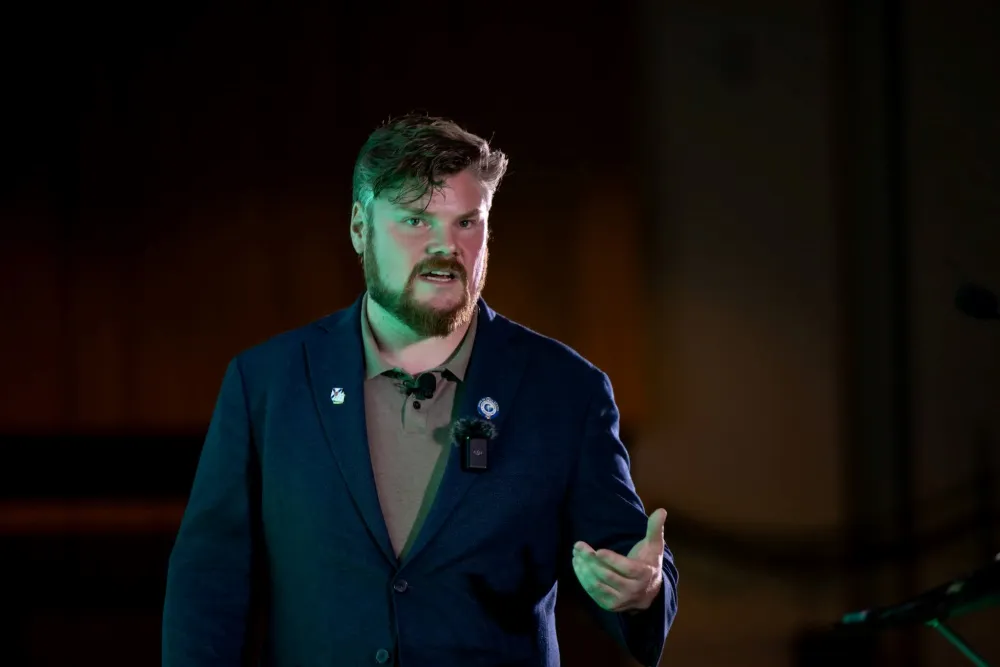 Josh Counsil, Good Robot co-founder speaking at an event.