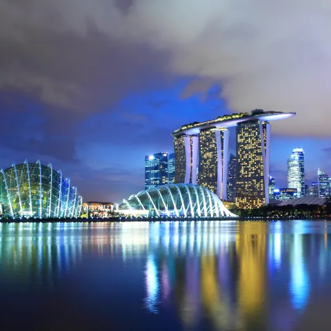 The Singapore skyline at night