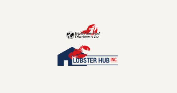 Graphic of a red lobster and blue building depicting logo for Lobster Hub