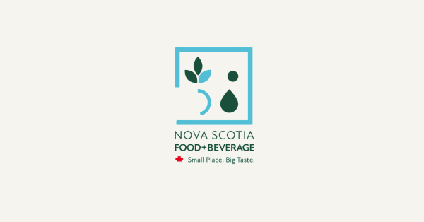 Blue and green graphic depicting logo for Nova Scotia Food and Beverage