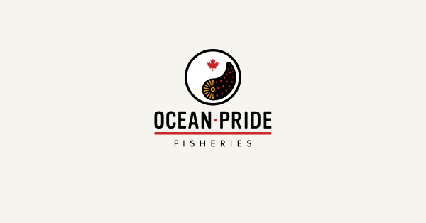 Circle with graphic for Canadian flag and a fish depicting logo for Ocean Pride Fisheries
