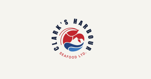 Graphic of a red lobster and blue waves depicting logo for Clark's Harbour Seafood Ltd