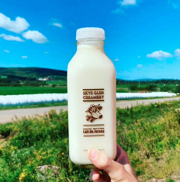 Bottle of white milk held in a hand