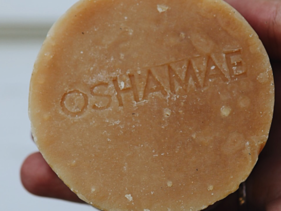 Round light natural brown coloured soap