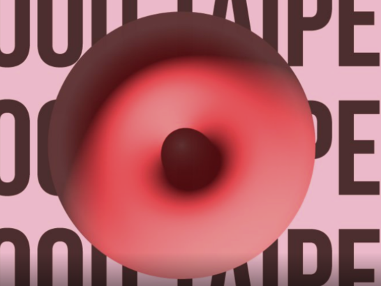 Pink donut in front of the words Food Taipei