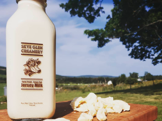 Bottle of white milk on wooden table