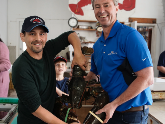 Premier Tim Houston with Kevin Ryer of Ryer & Ryer Lobster Ltd. in Indian Harbour.