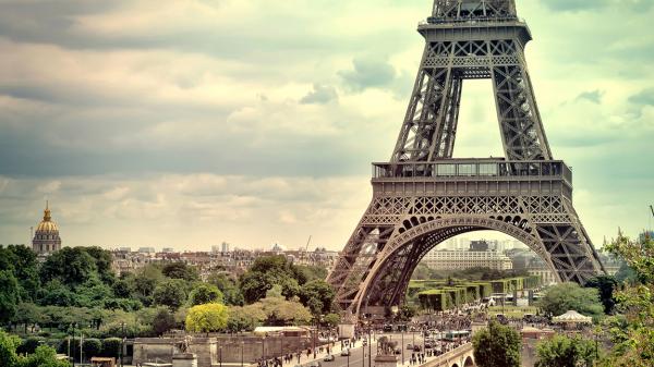 Panorama Eiffel Tower in Paris. France. Vintage view. Tour Eiffel old retro style.