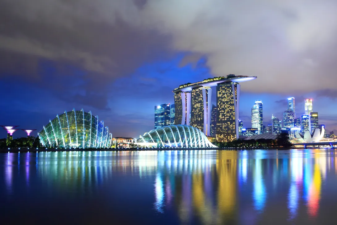 The Singapore skyline at night