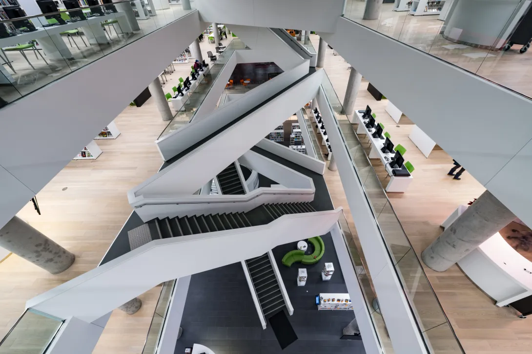 Dramatic interior of the Halifax Library located on Spring Garden Rd., Halifax, NS