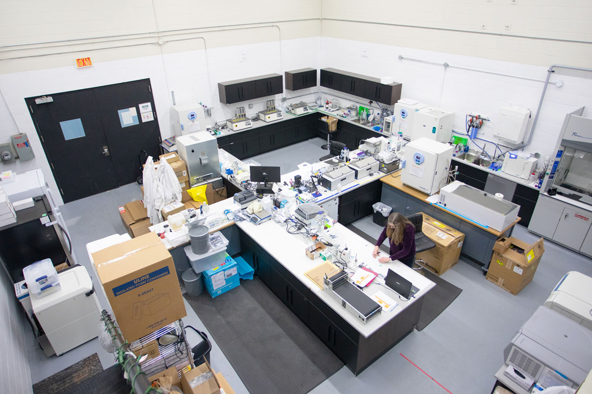 An isometric perspective of a working space at The Bays facility.